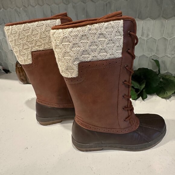 Brown & Cream Tall Lace-Up Boots Size 5.5/38 Womens Heila Man Made/Textile Upper - Picture 8 of 12